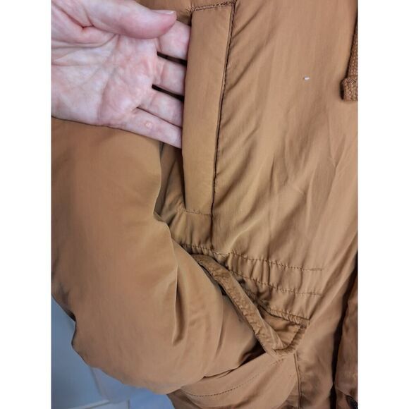 American Eagle Womens Size Small Long Cinch Waist Winter Coat Tan Zip Up Pockets - Picture 6 of 7